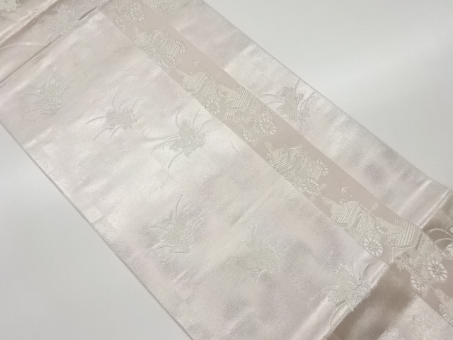 引箔縞に山鉾・草花模様織出し袋帯
